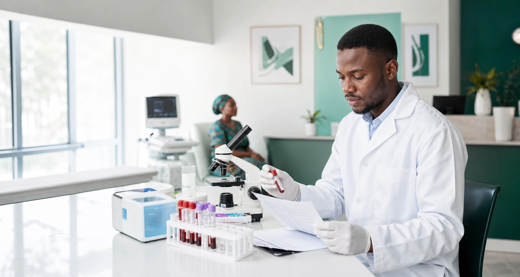 Medical laboratory scientist reviewing diagnostic samples at Vital-Care
